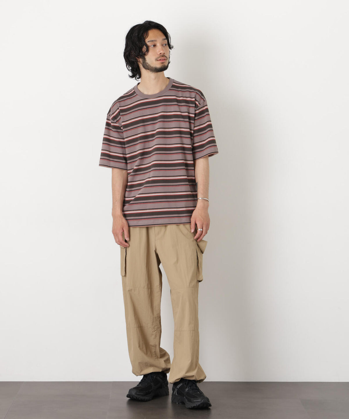 コーマコットンランダムボーダーTシャツ