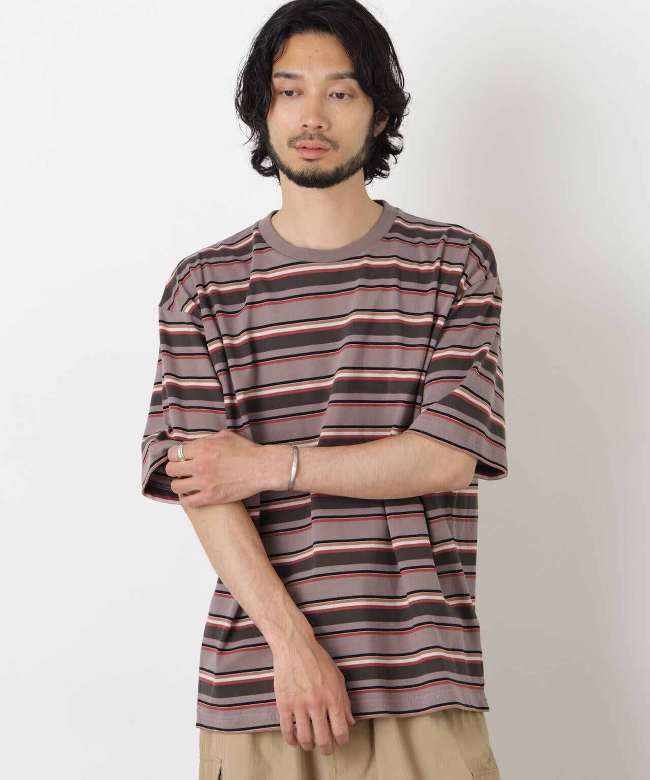 コーマコットンランダムボーダーTシャツ