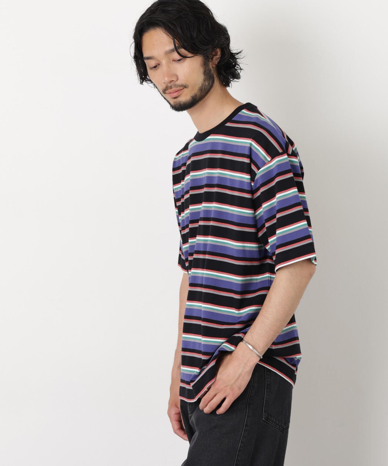 コーマコットンランダムボーダーTシャツ