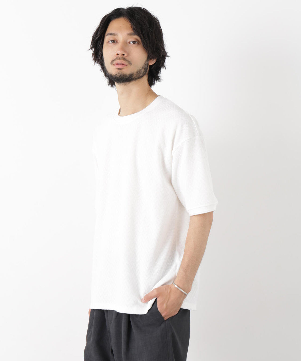 ヘリンボンジャガードTシャツ 半袖