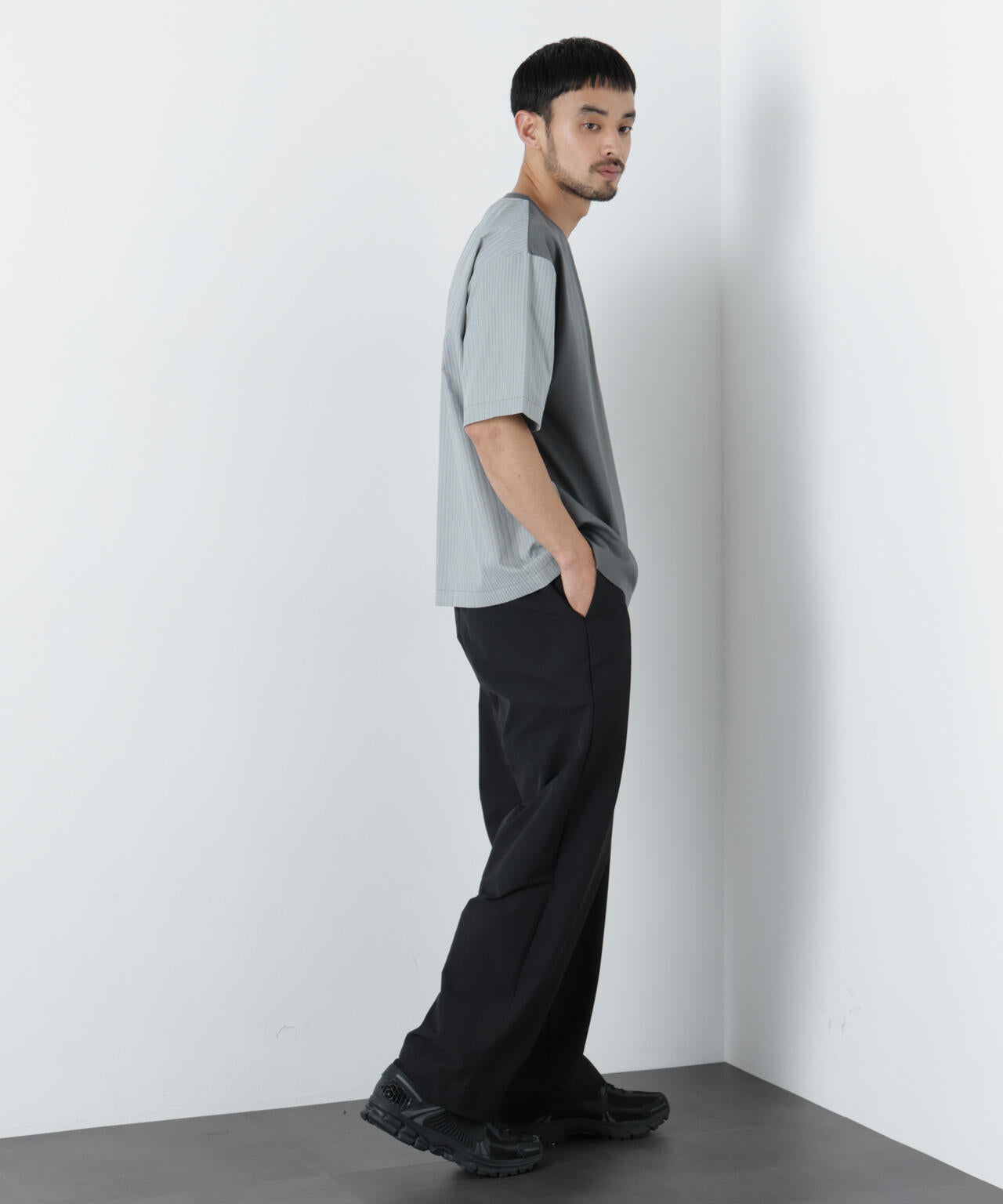 スムース布帛ドッキングTシャツ 半袖