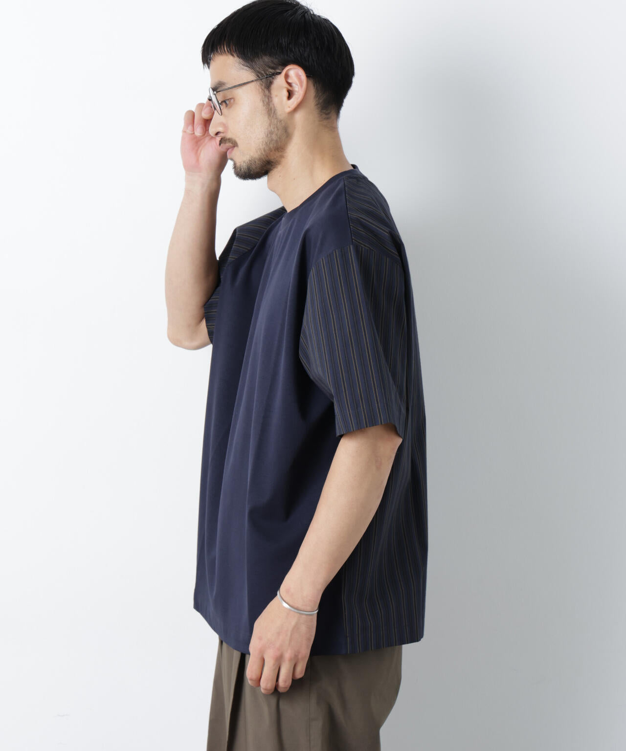 スムース布帛ドッキングTシャツ 半袖