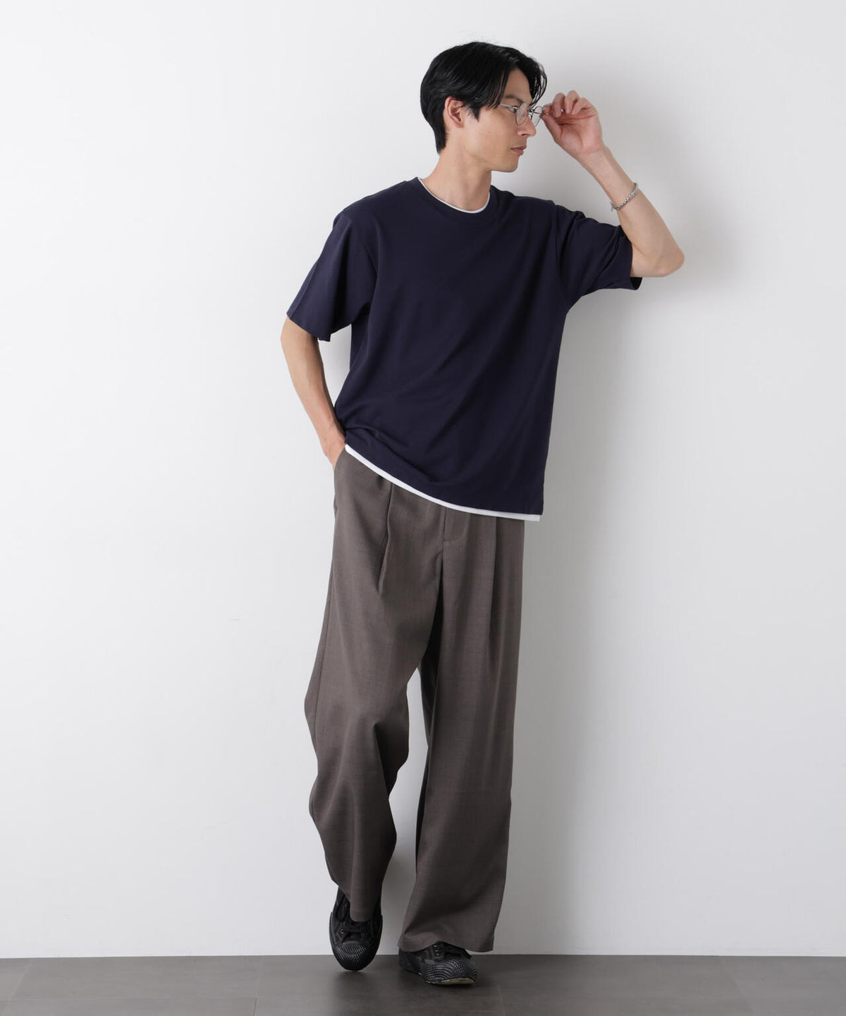 フェイクレイヤード鹿の子Tシャツ 半袖