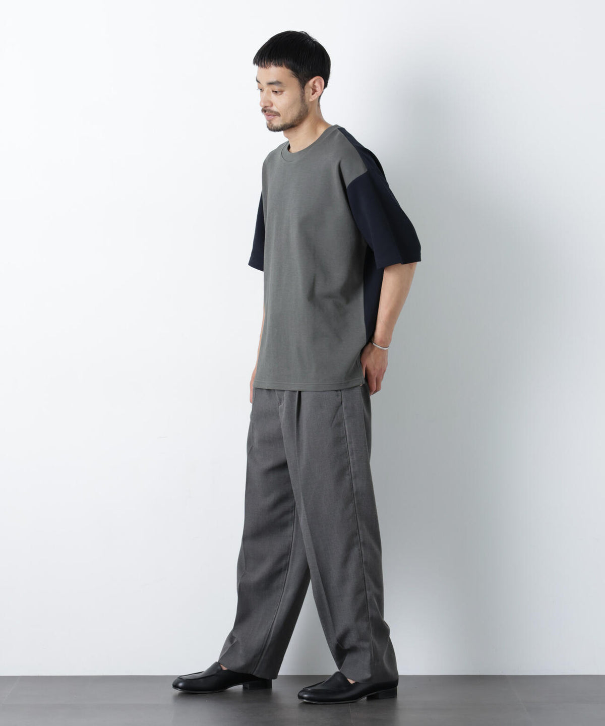 2トーンシルケット切り替えTシャツ 半袖