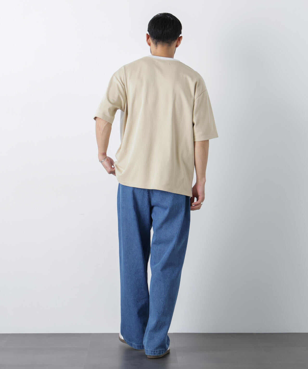 2トーンシルケット切り替えTシャツ 半袖