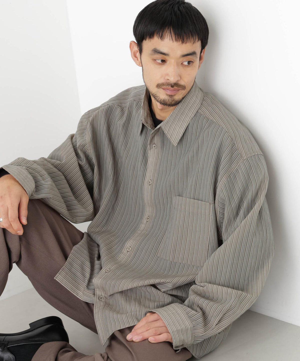 ストライプシアーシャツ 長袖