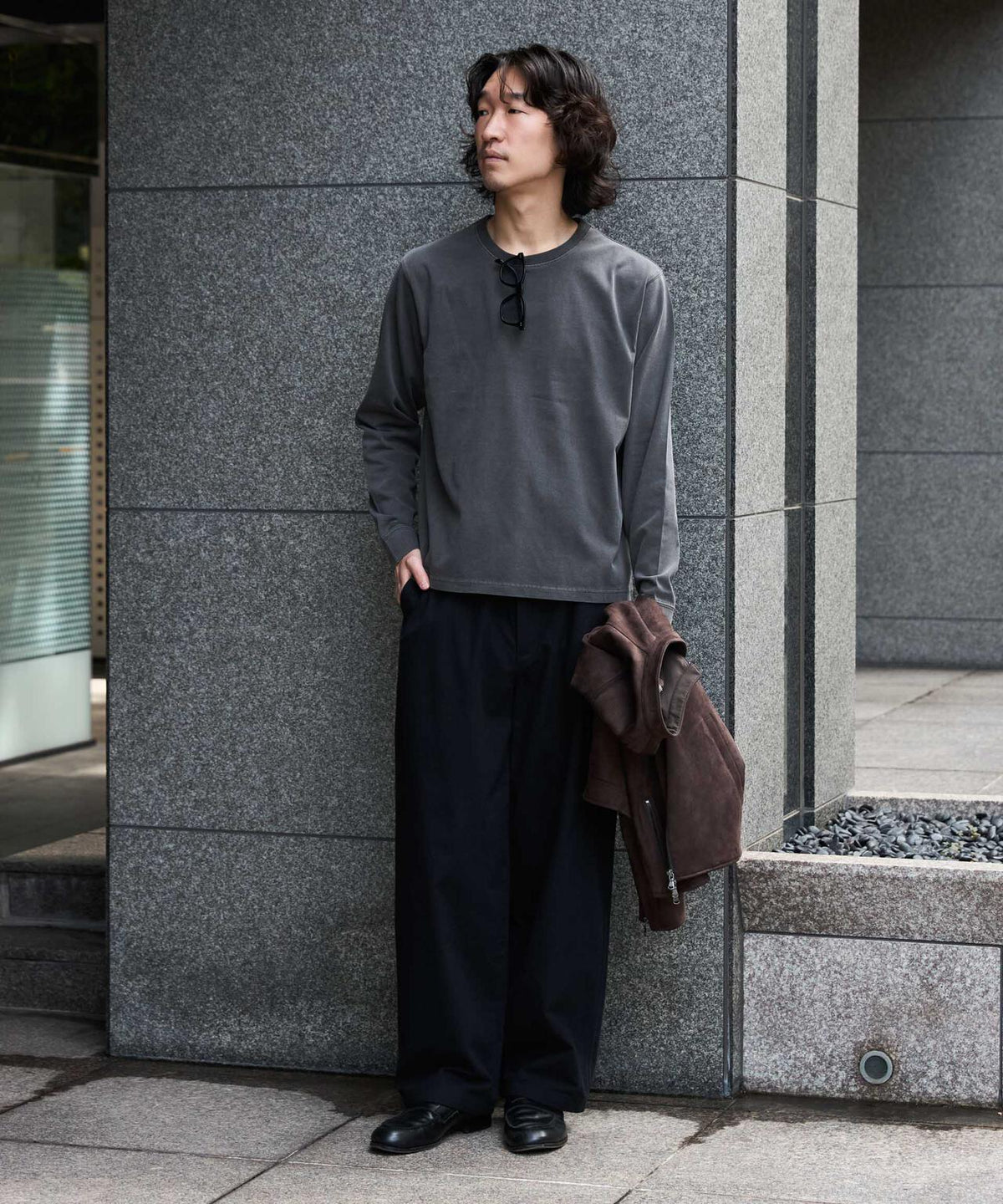 WEB限定/度詰めプレーティングフェードカラークロップドTシャツ長袖