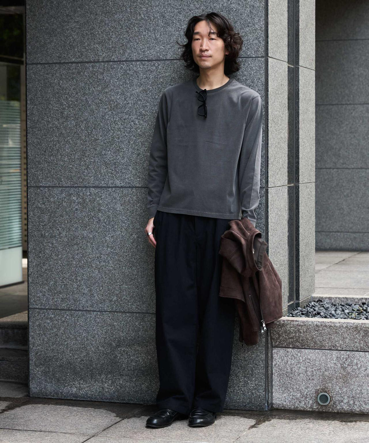 WEB限定/度詰めプレーティングフェードカラークロップドTシャツ長袖