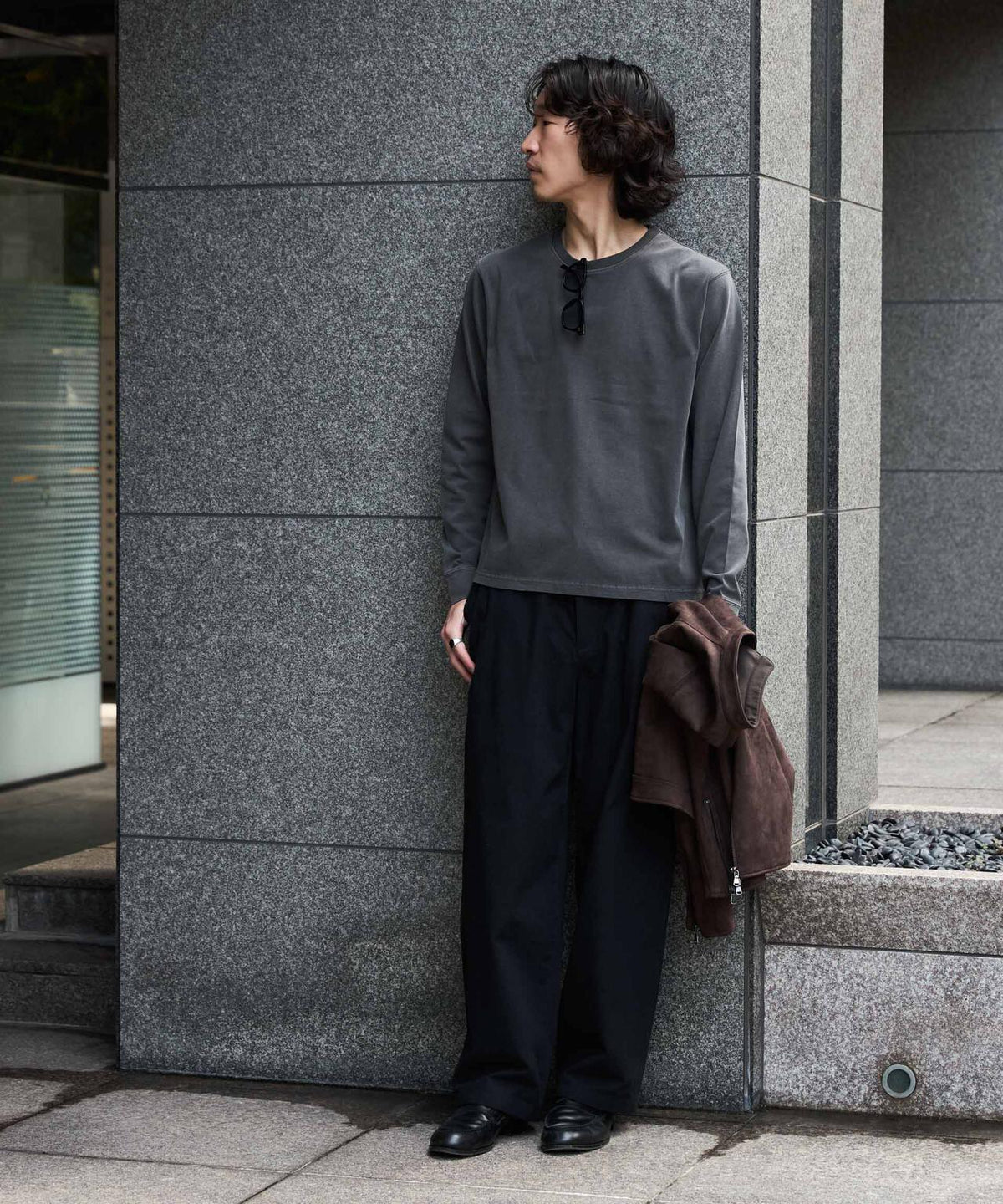 WEB限定/度詰めプレーティングフェードカラークロップドTシャツ長袖