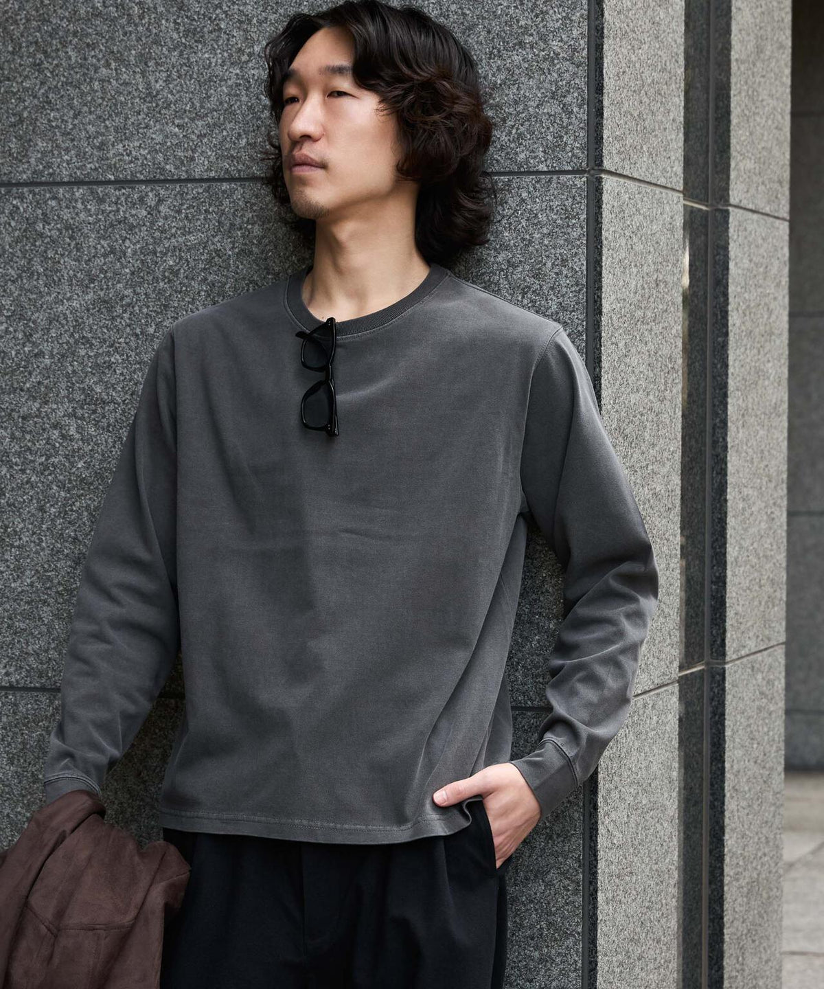 WEB限定/度詰めプレーティングフェードカラークロップドTシャツ長袖