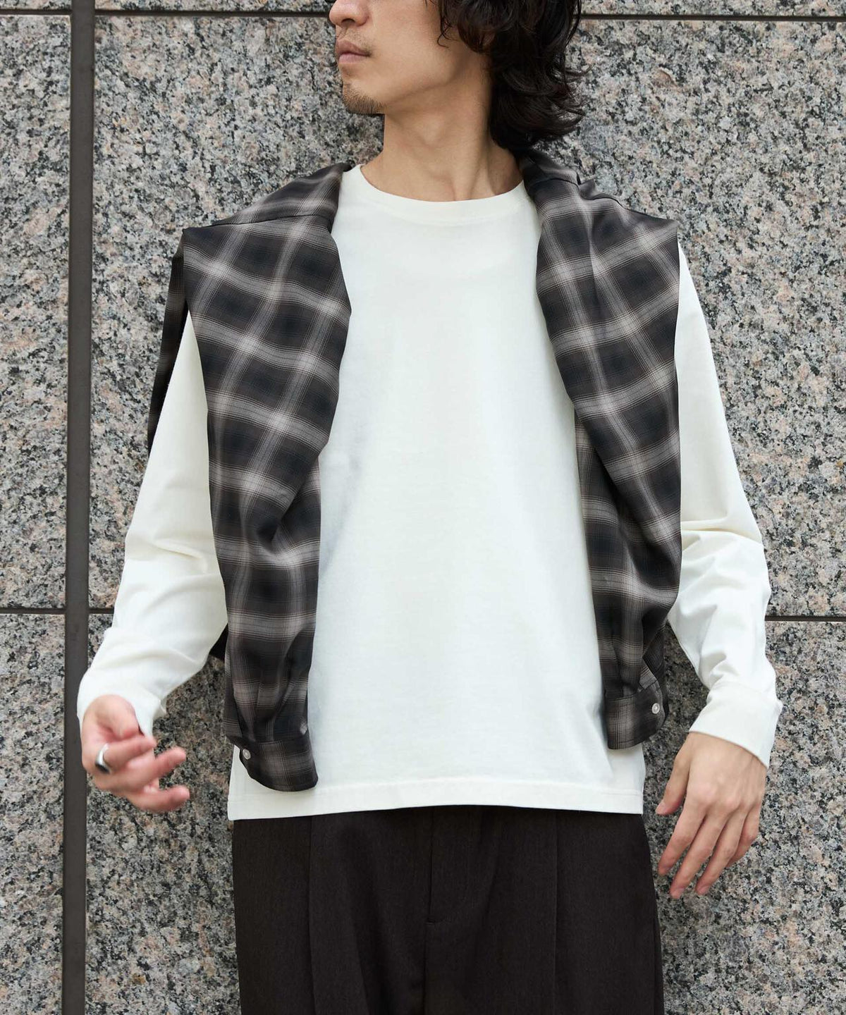 WEB限定/度詰めプレーティングフェードカラークロップドTシャツ長袖