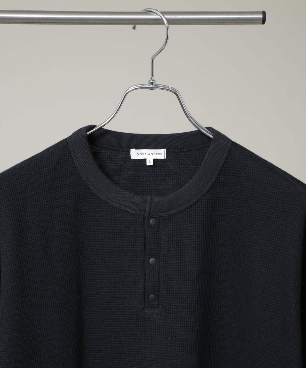NORMANBROS/ショート丈ワッフルヘンリーネックTシャツ 半袖
