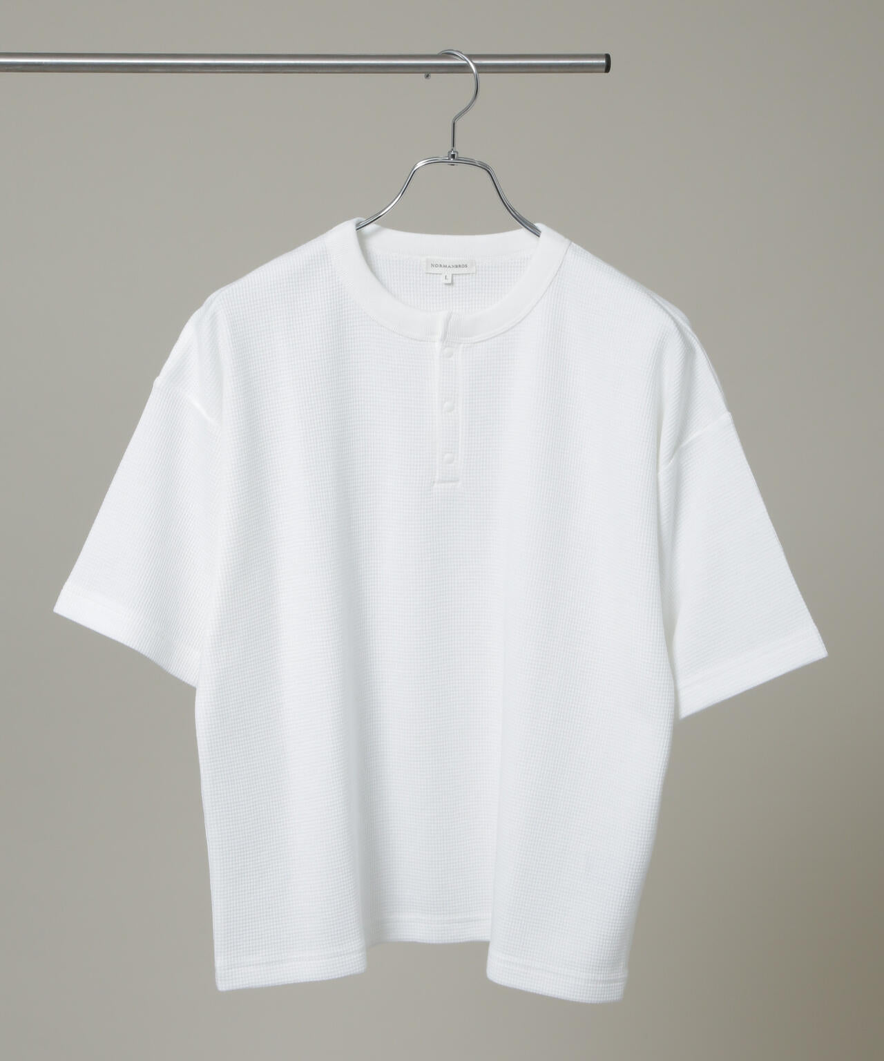NORMANBROS/ショート丈ワッフルヘンリーネックTシャツ 半袖