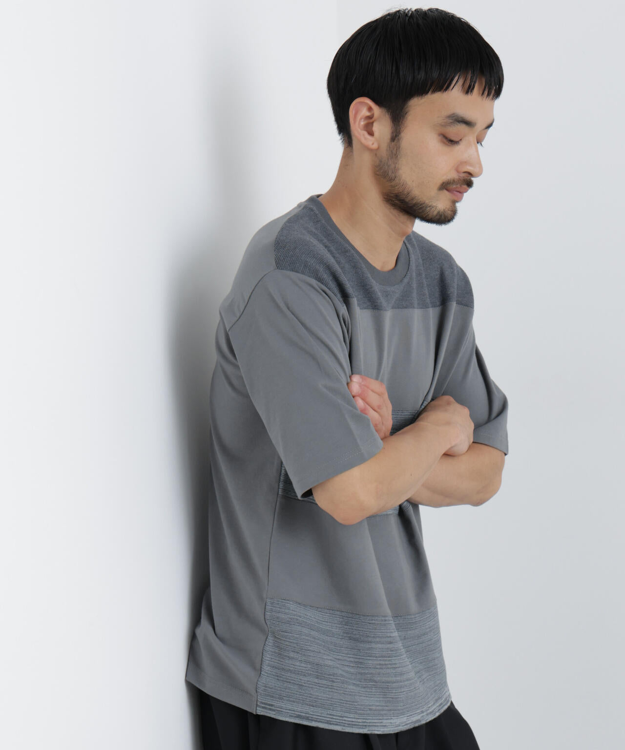 ニットコンビボーダーTシャツ 半袖