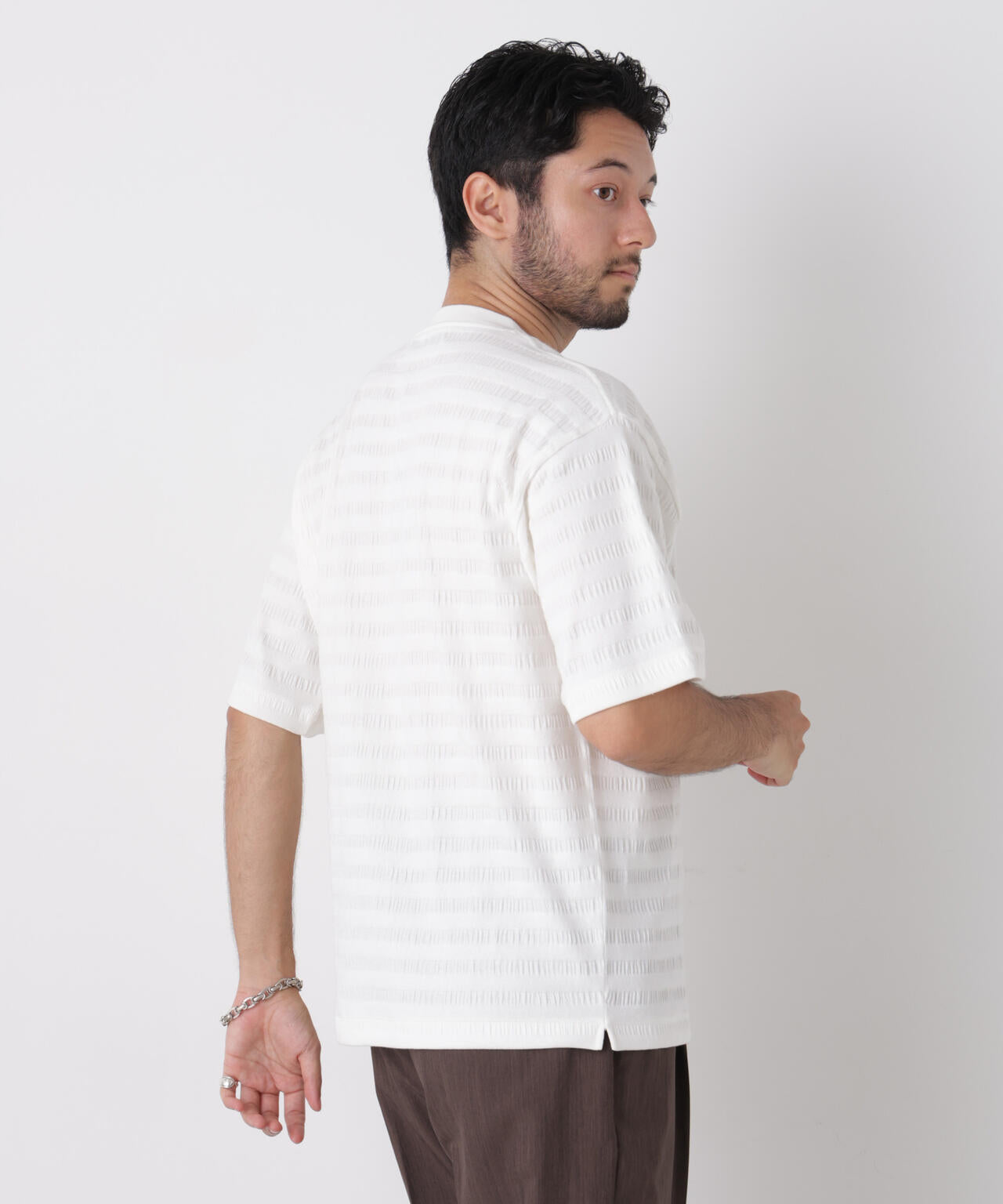 リブボーダーポケットTシャツ 半袖