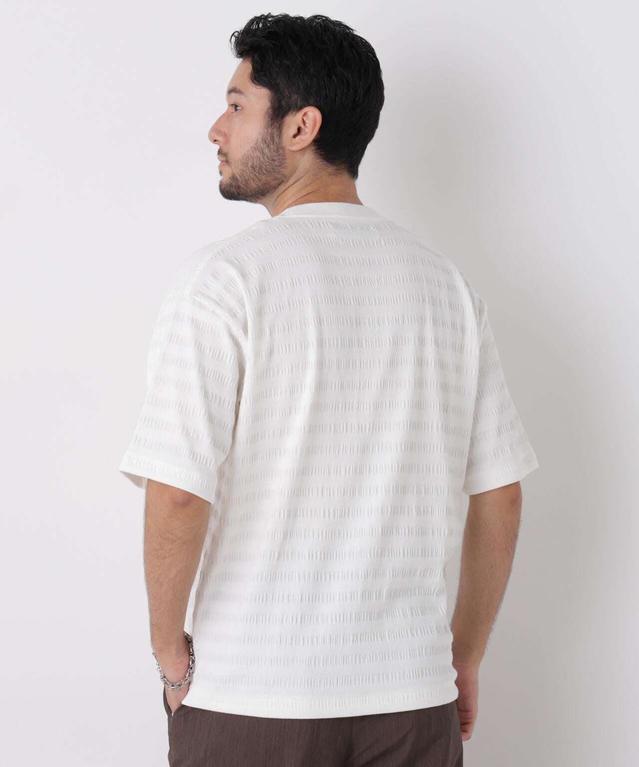 リブボーダーポケットTシャツ 半袖