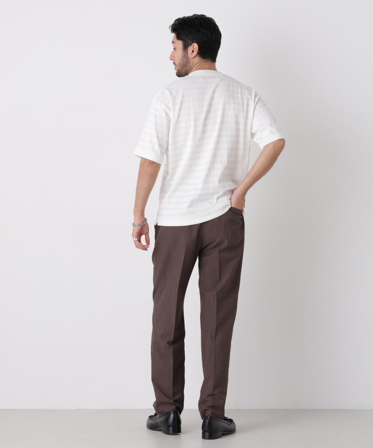 リブボーダーポケットTシャツ 半袖