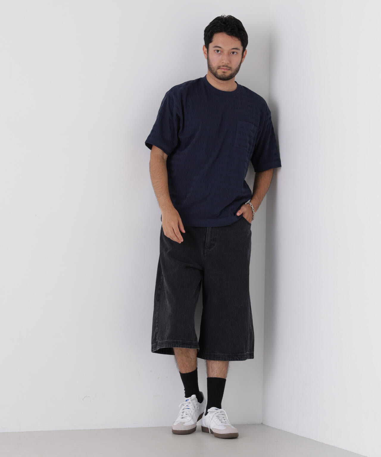 リブボーダーポケットTシャツ 半袖