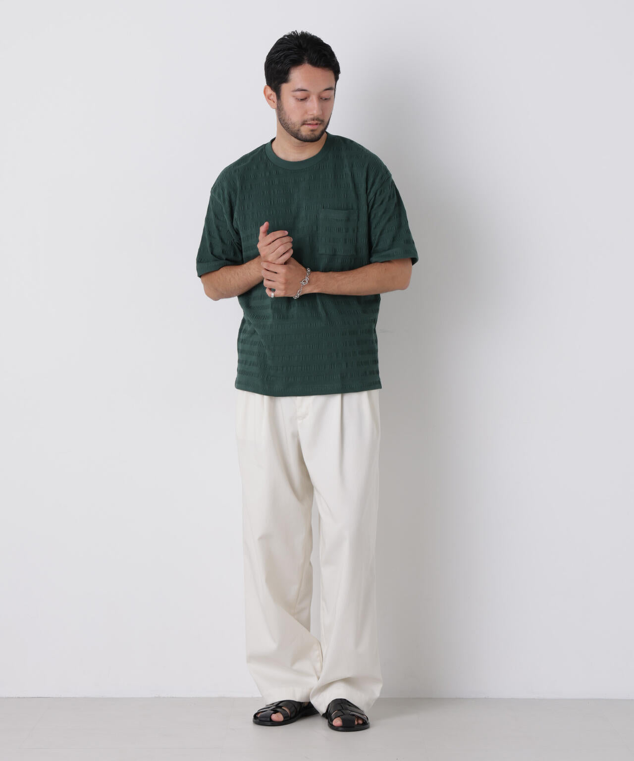 リブボーダーポケットTシャツ 半袖