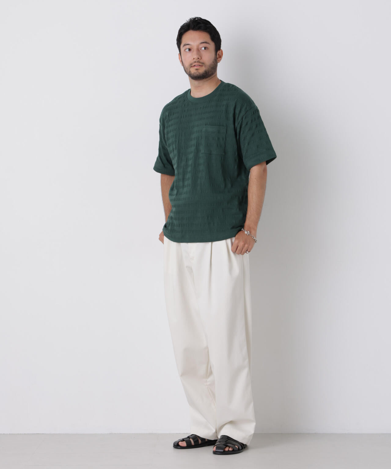 リブボーダーポケットTシャツ 半袖