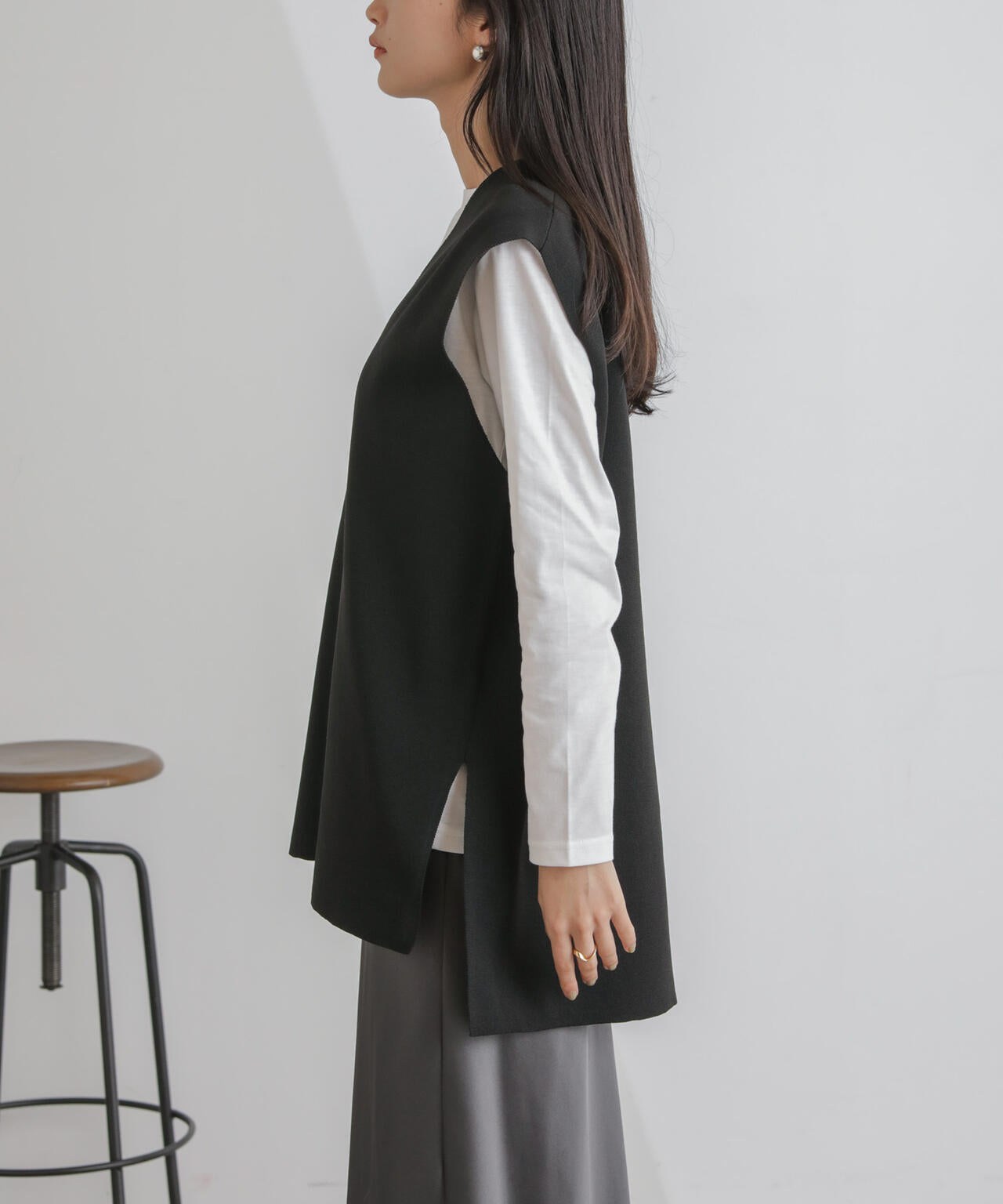 ニットベスト×ロングTシャツ アンサンブルセット