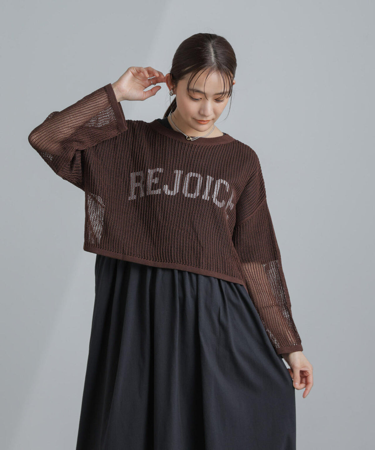 クロップドメッシュニットトップス