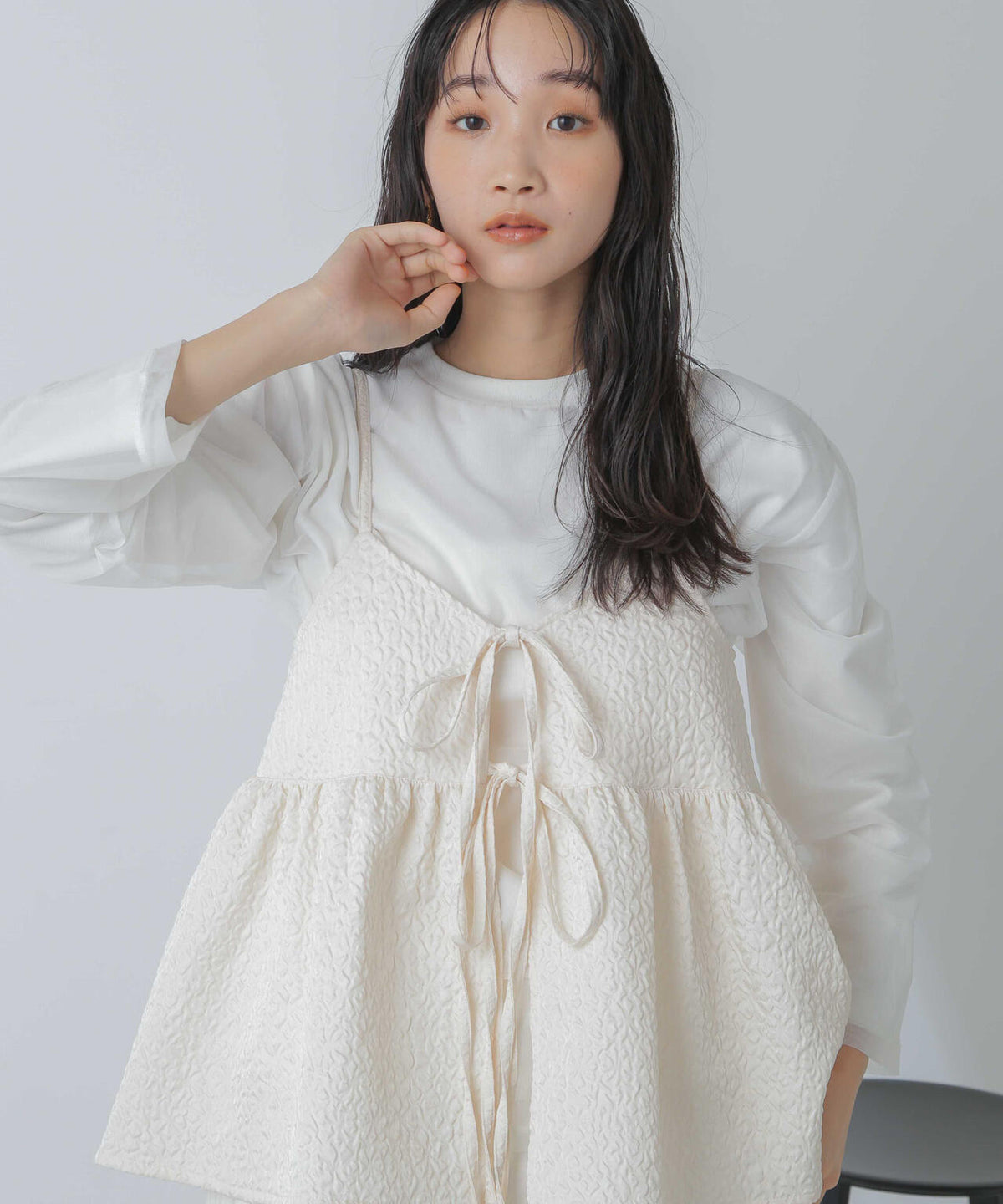 チュールレイヤードロングスリーブTシャツ