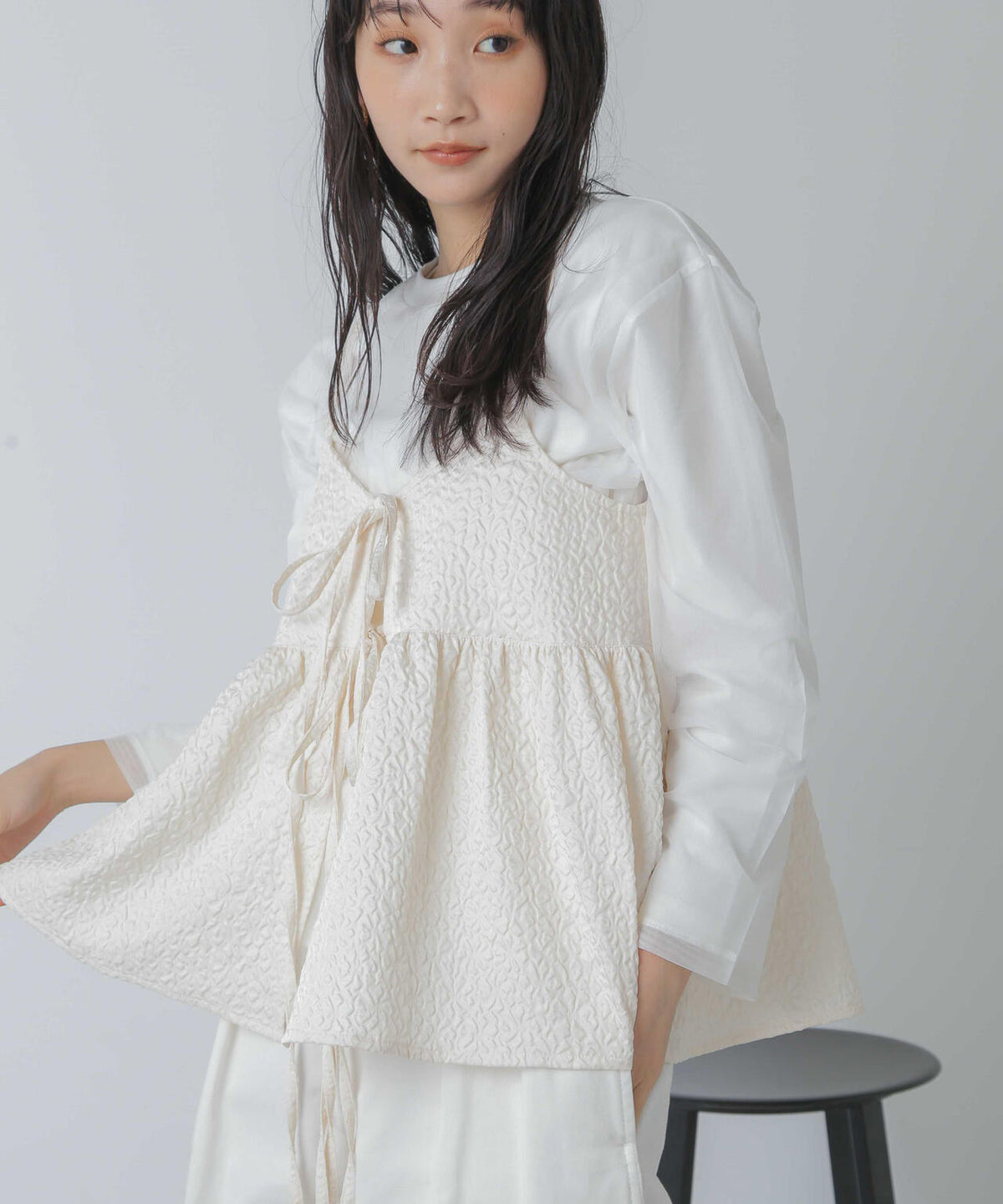 チュールレイヤードロングスリーブTシャツ