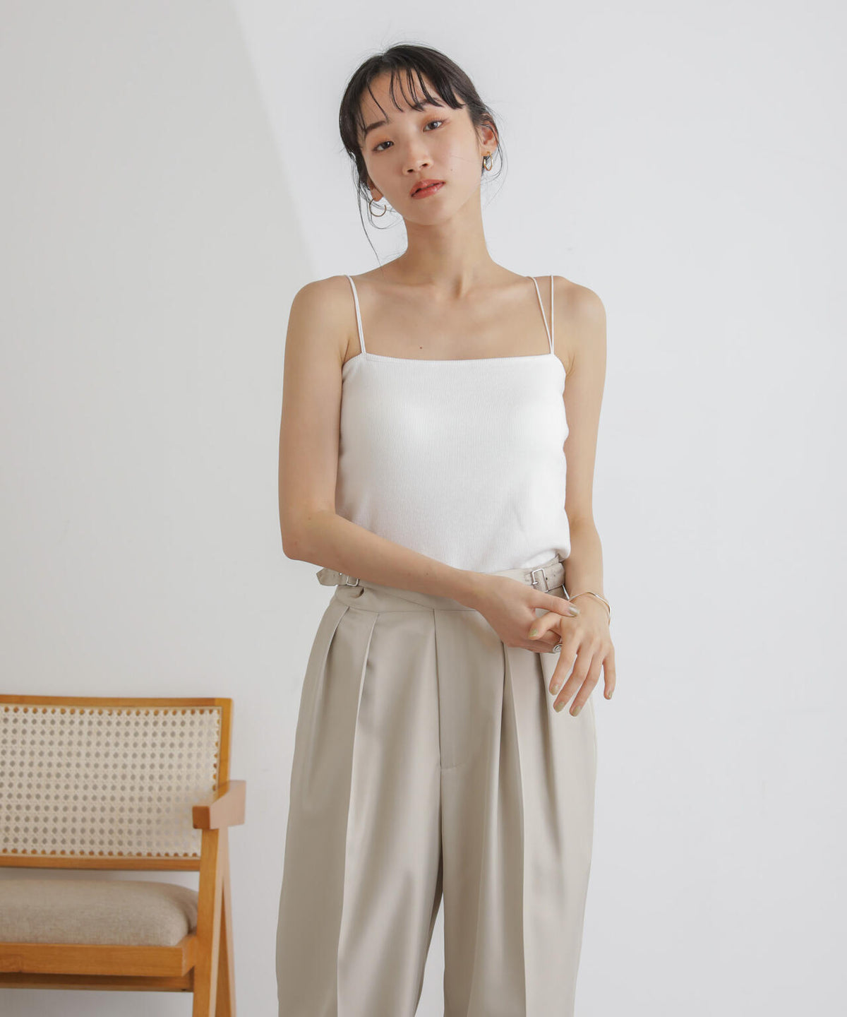 抗菌防臭リブカップ付きダブルストラップキャミソール