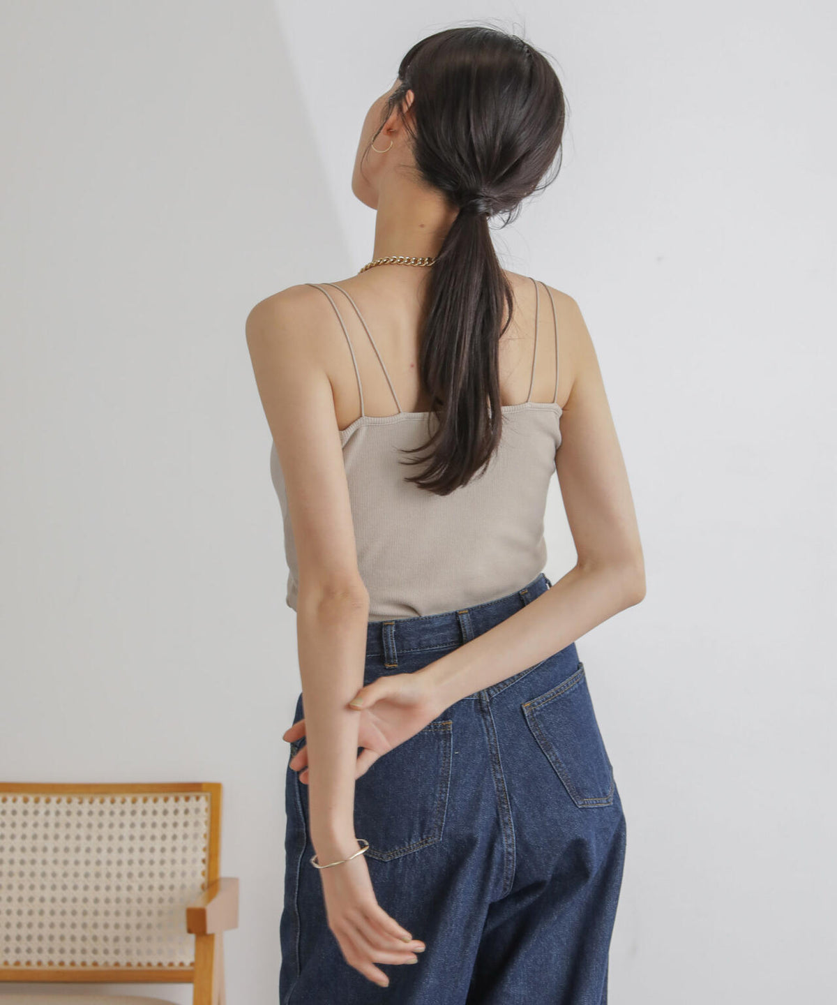 抗菌防臭リブカップ付きダブルストラップキャミソール