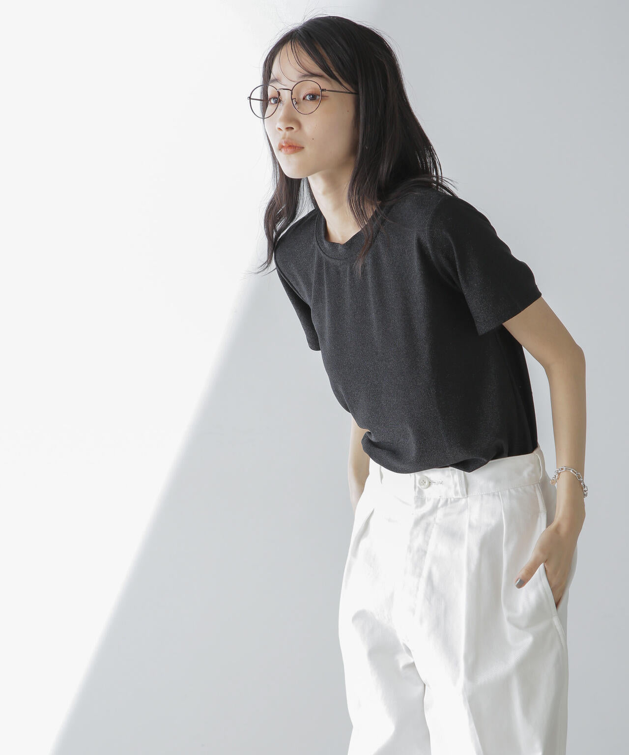 ラメカットクルーネックTシャツ