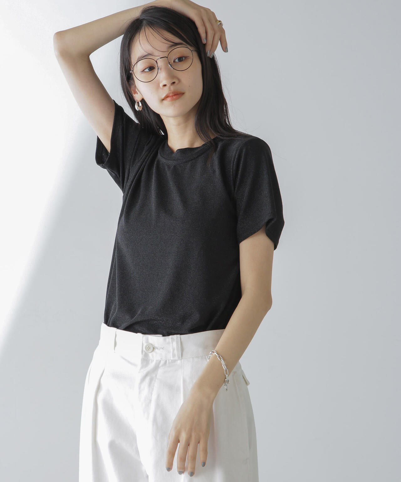 ラメカットクルーネックTシャツ