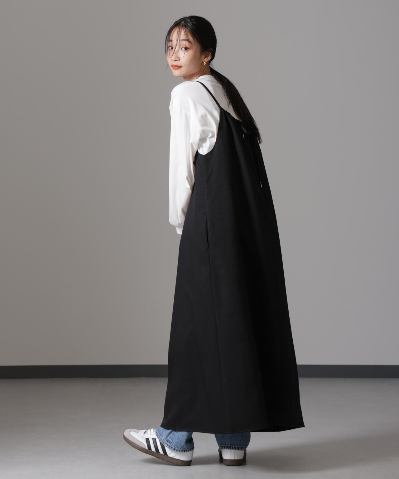 スラブツイードバックリボンキャミソールワンピース