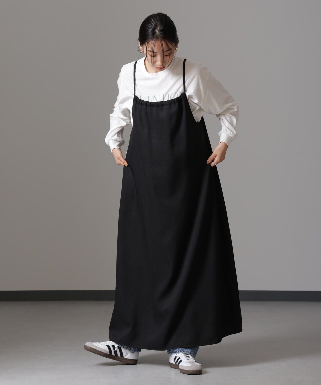 スラブツイードバックリボンキャミソールワンピース