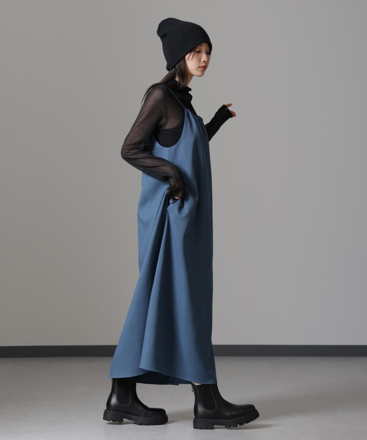 スラブツイードバックリボンキャミソールワンピース