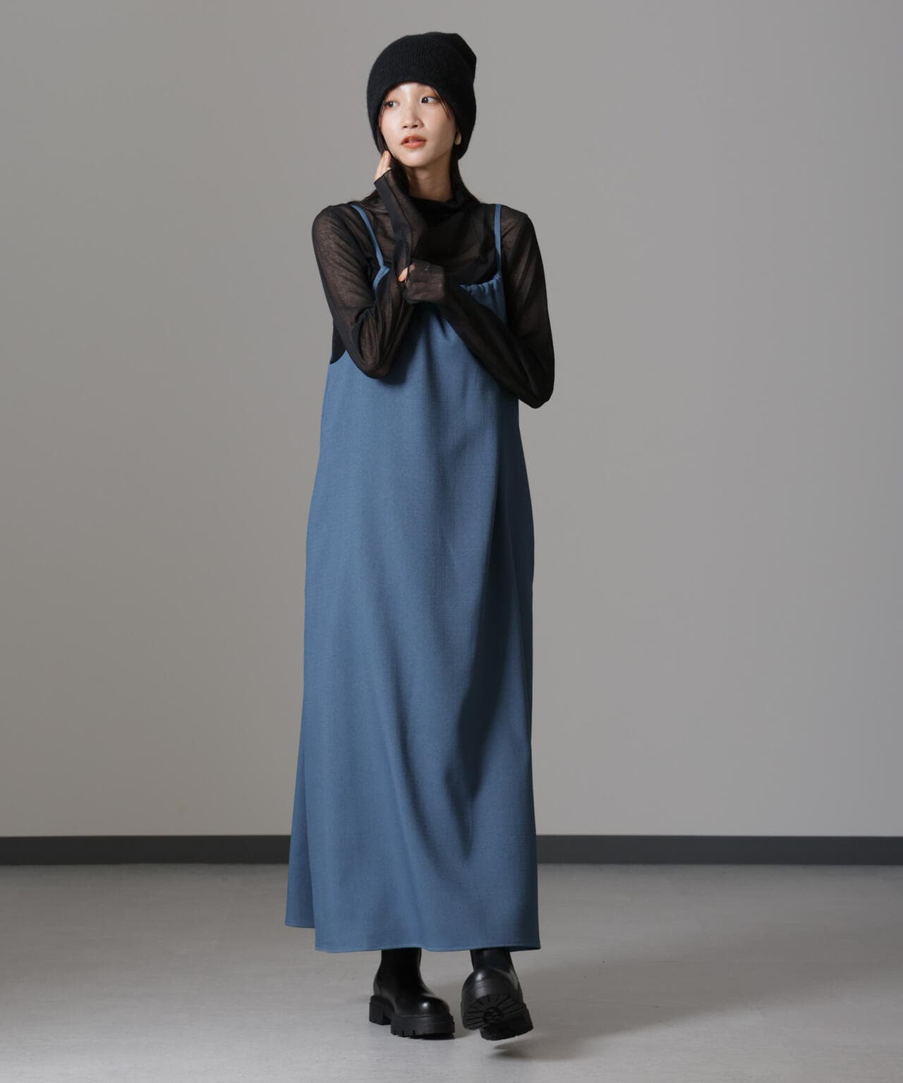 スラブツイードバックリボンキャミソールワンピース