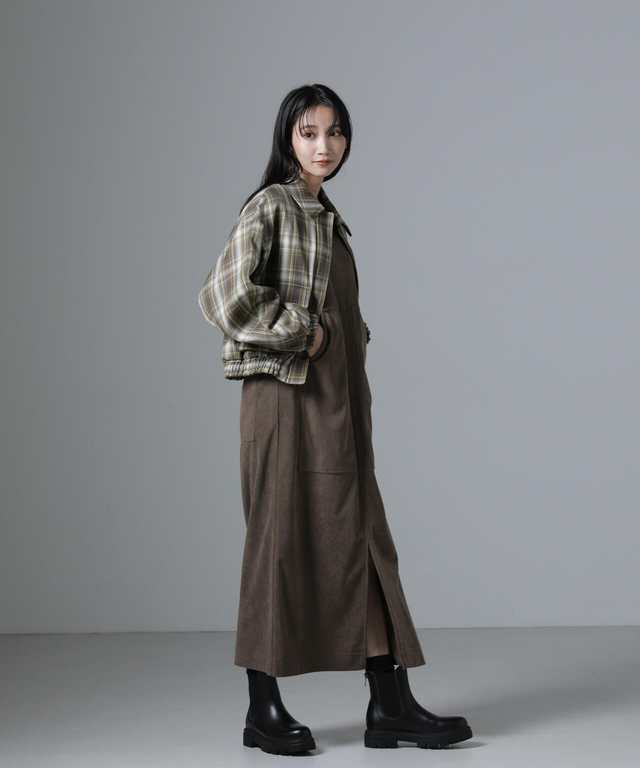 ポケットディティールコーデュロイIラインワンピース