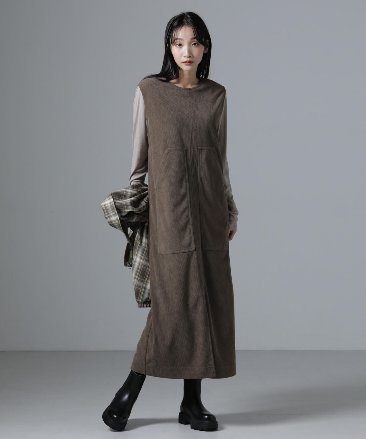 ポケットディティールコーデュロイIラインワンピース