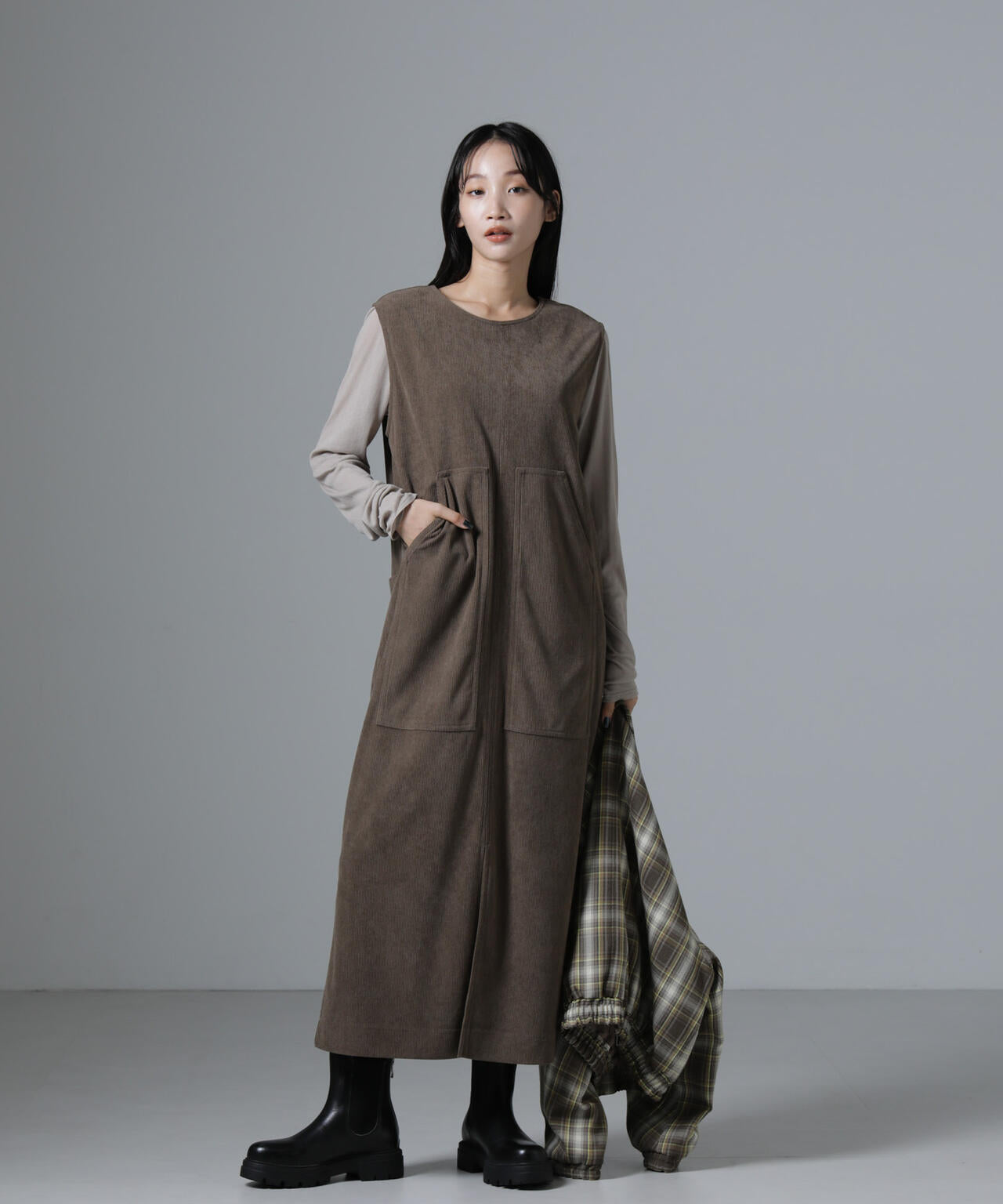 ポケットディティールコーデュロイIラインワンピース