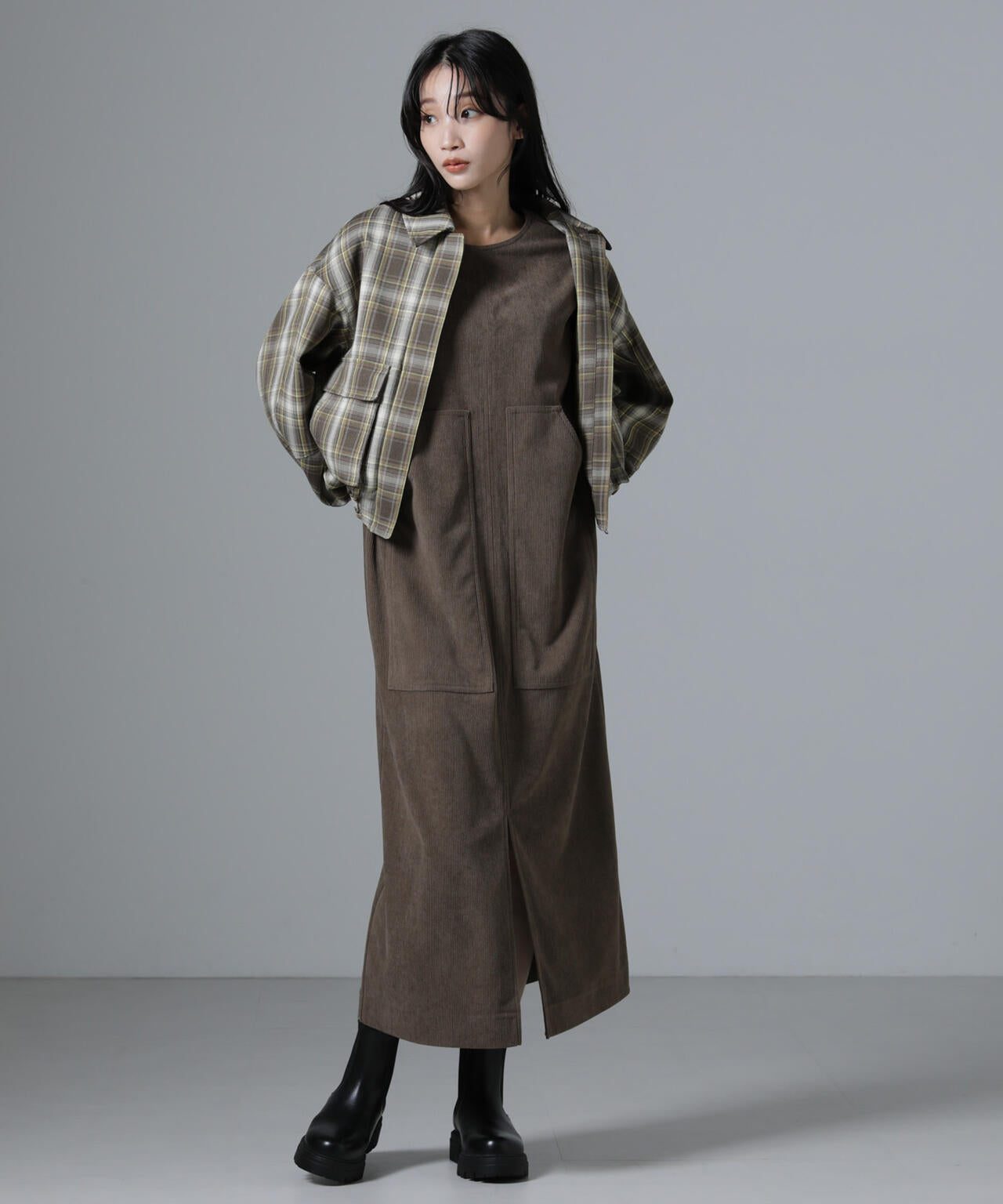 ポケットディティールコーデュロイIラインワンピース