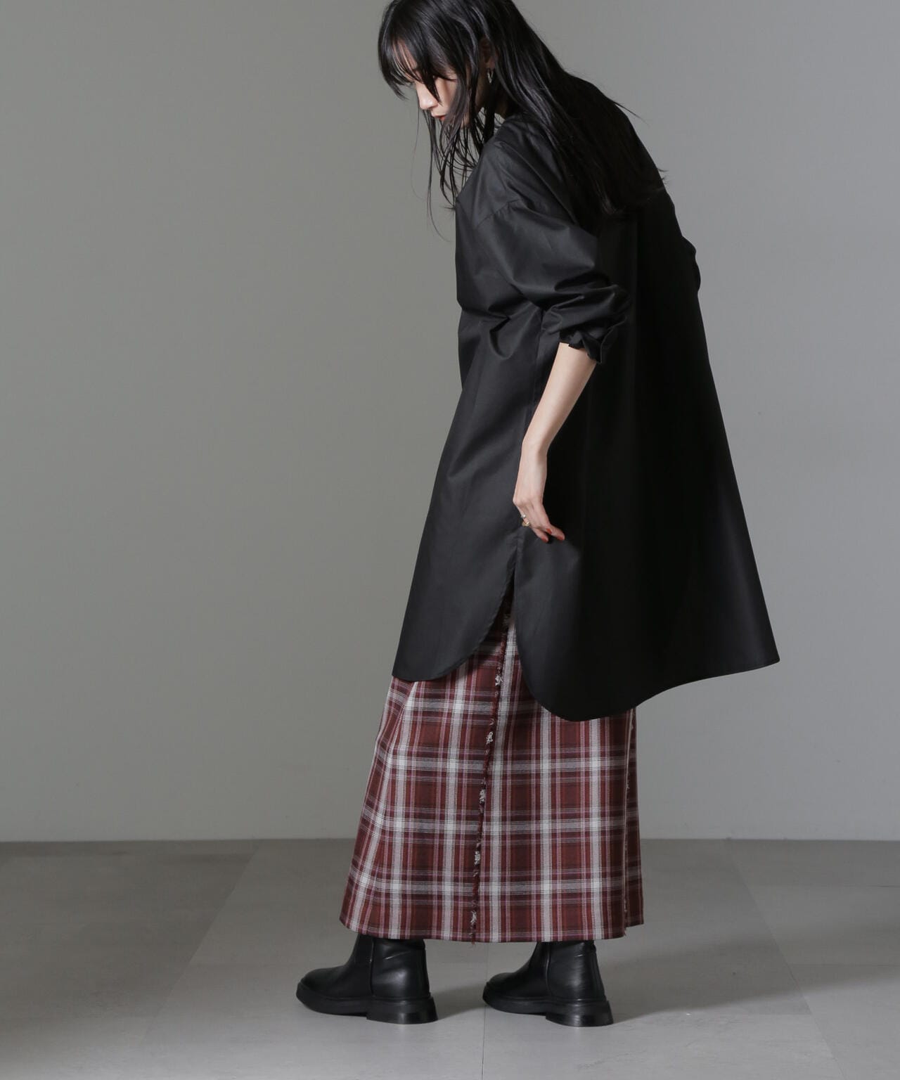 バンドカラーミディシャツワンピース