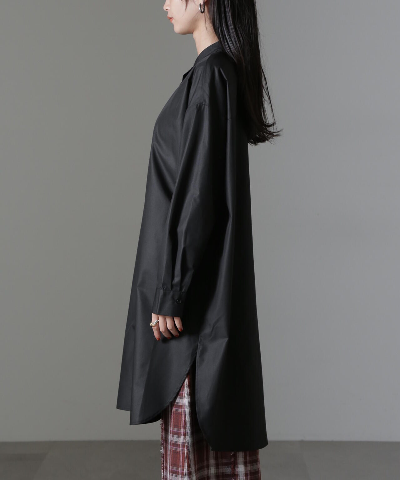 バンドカラーミディシャツワンピース