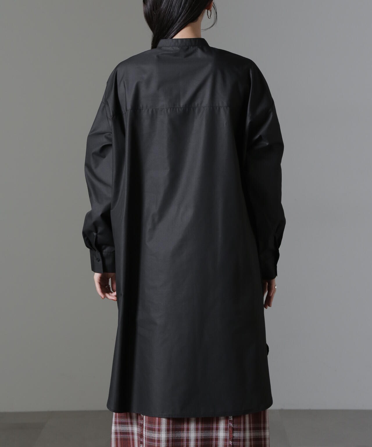 バンドカラーミディシャツワンピース