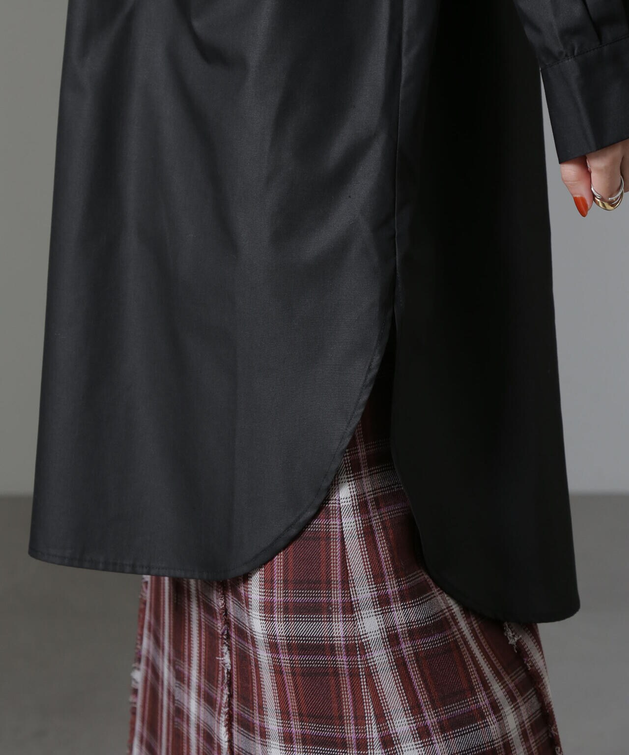 バンドカラーミディシャツワンピース