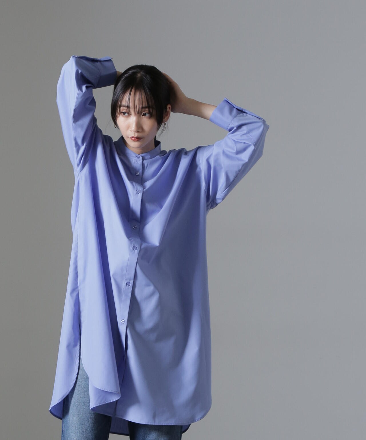 バンドカラーミディシャツワンピース