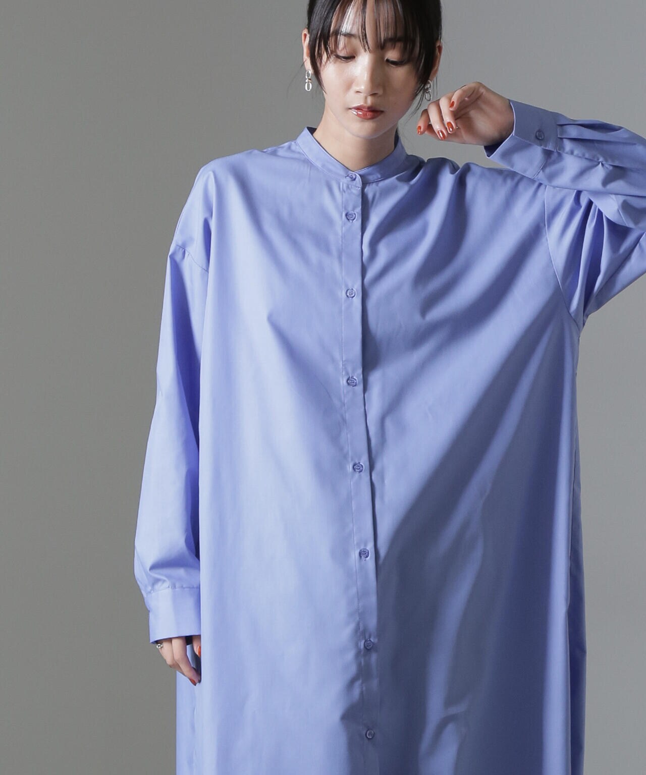 バンドカラーミディシャツワンピース