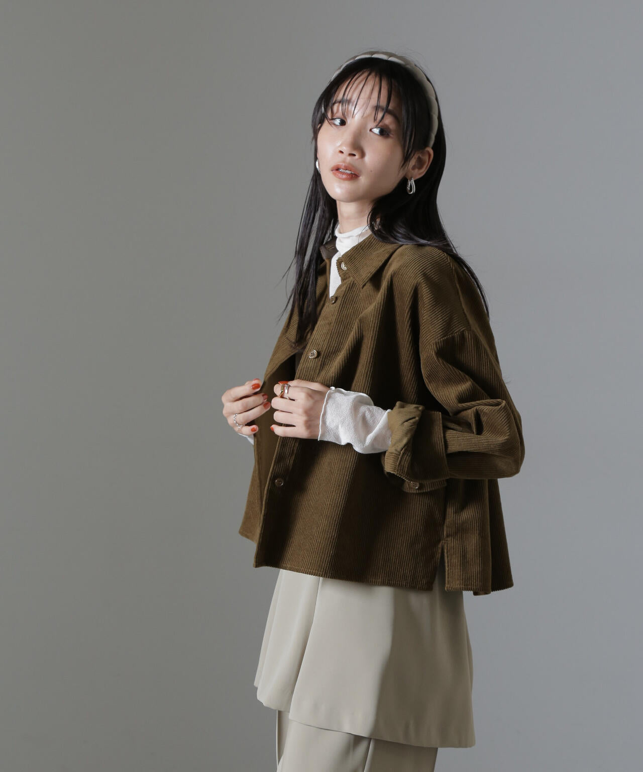 コーデュロイクロップドシャツ(セットアップ可)