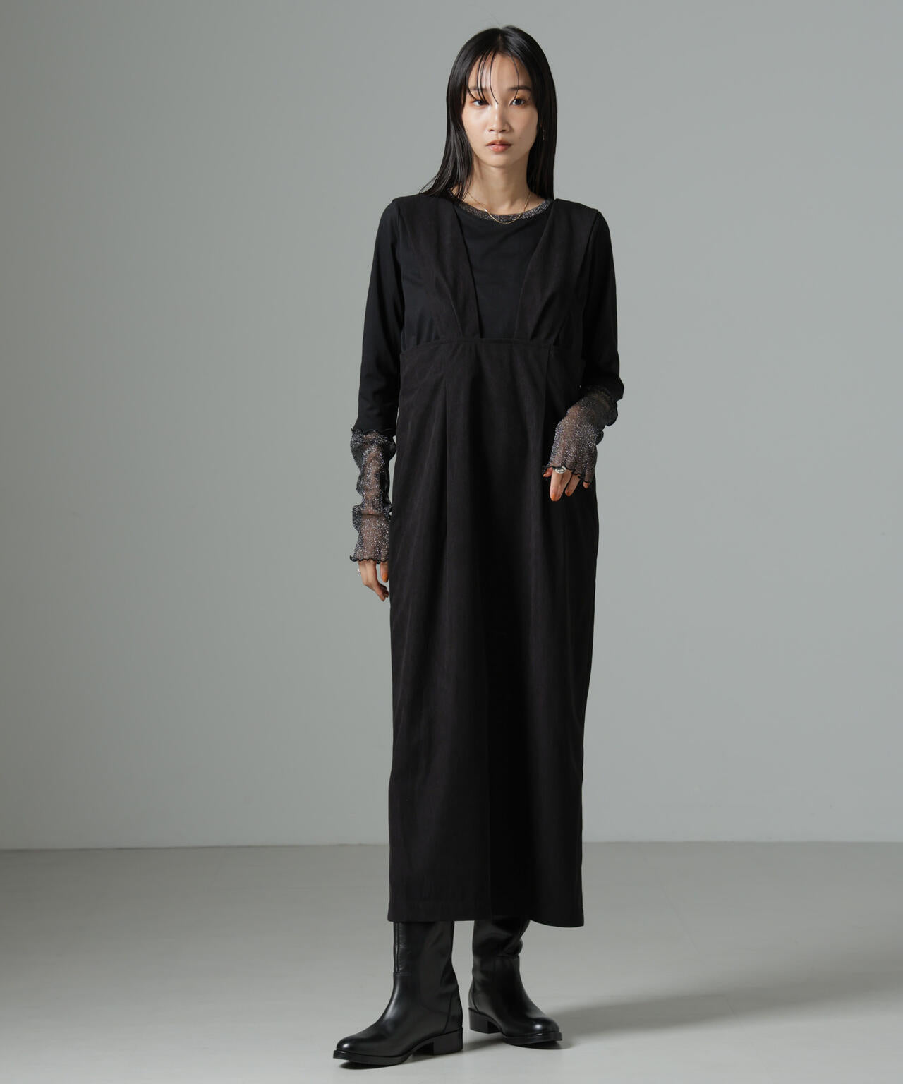シアーラメ切り替えロングTシャツ