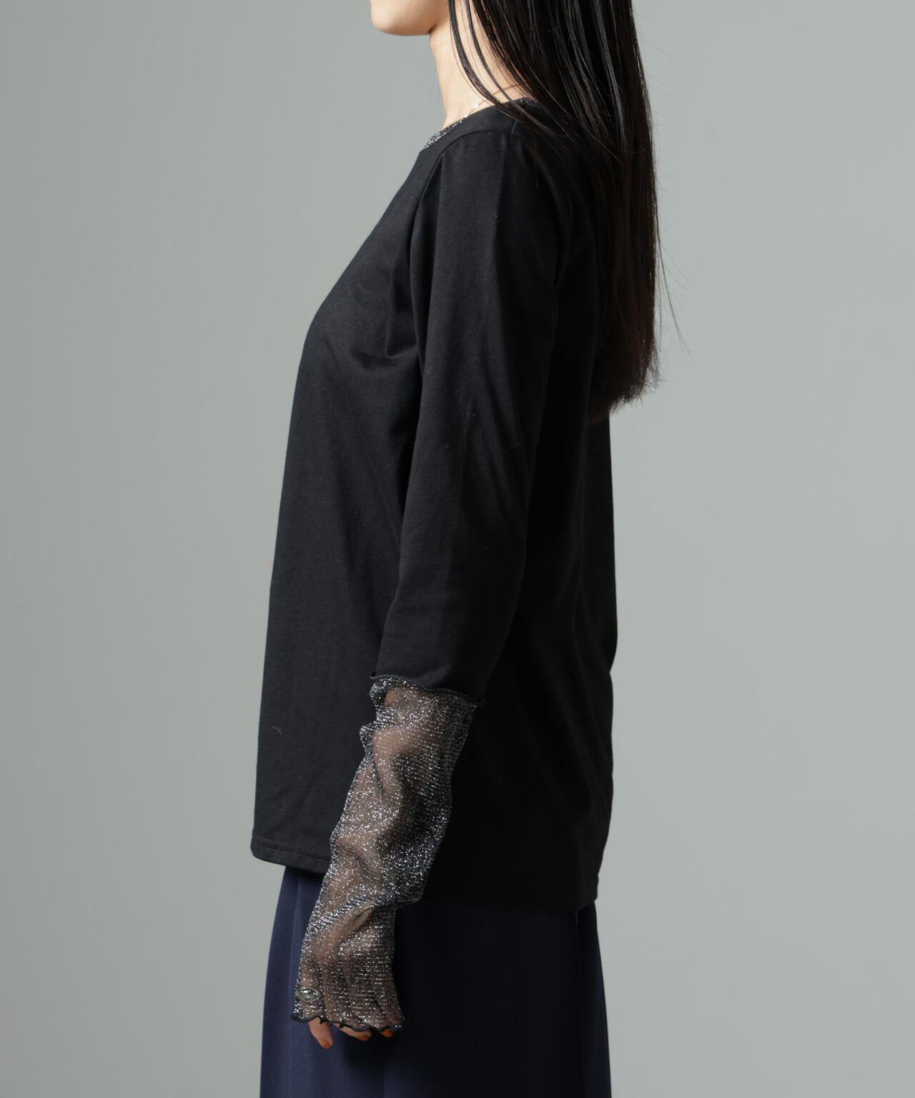 シアーラメ切り替えロングTシャツ