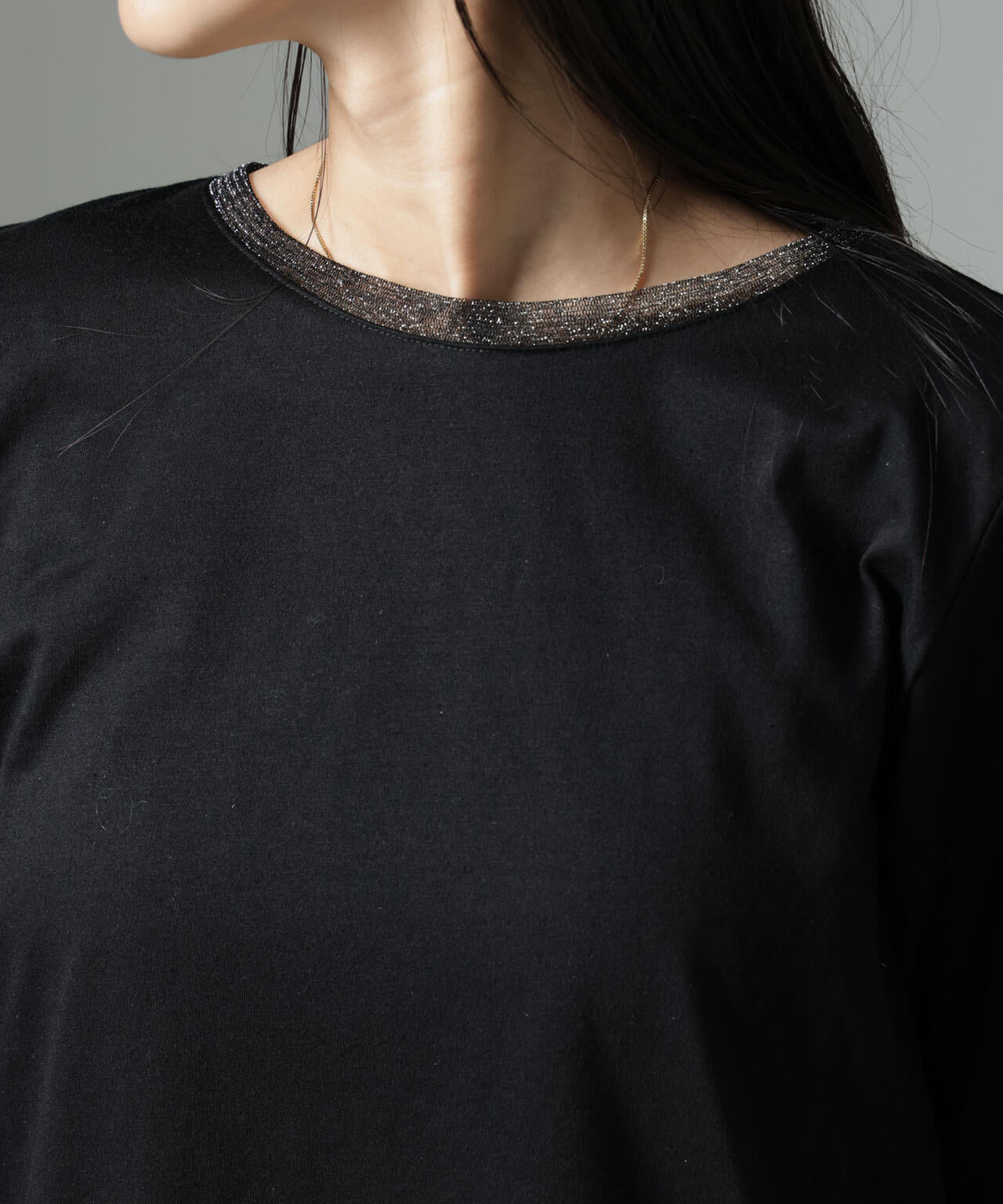 シアーラメ切り替えロングTシャツ